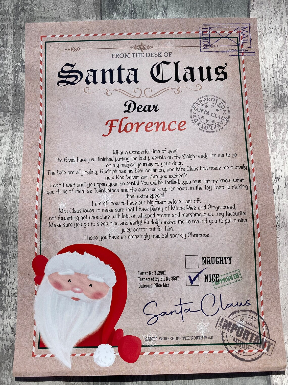 Personalised Letter from Santa Claus on a textured paper background