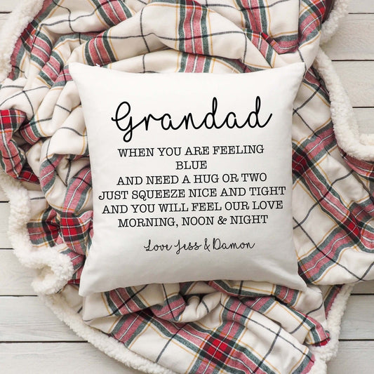 Personalised Decorative cushion with a message on a plaid blanket