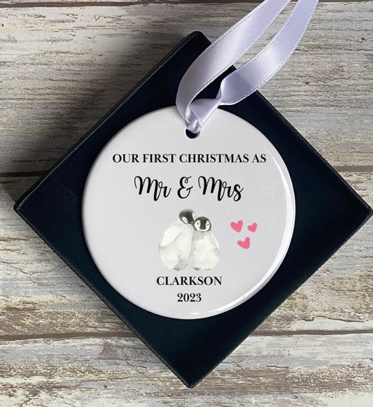 Personalised First Christmas as Mr & Mrs Bauble - First Christmas Married Ornament - Personalised Wedding Ornament