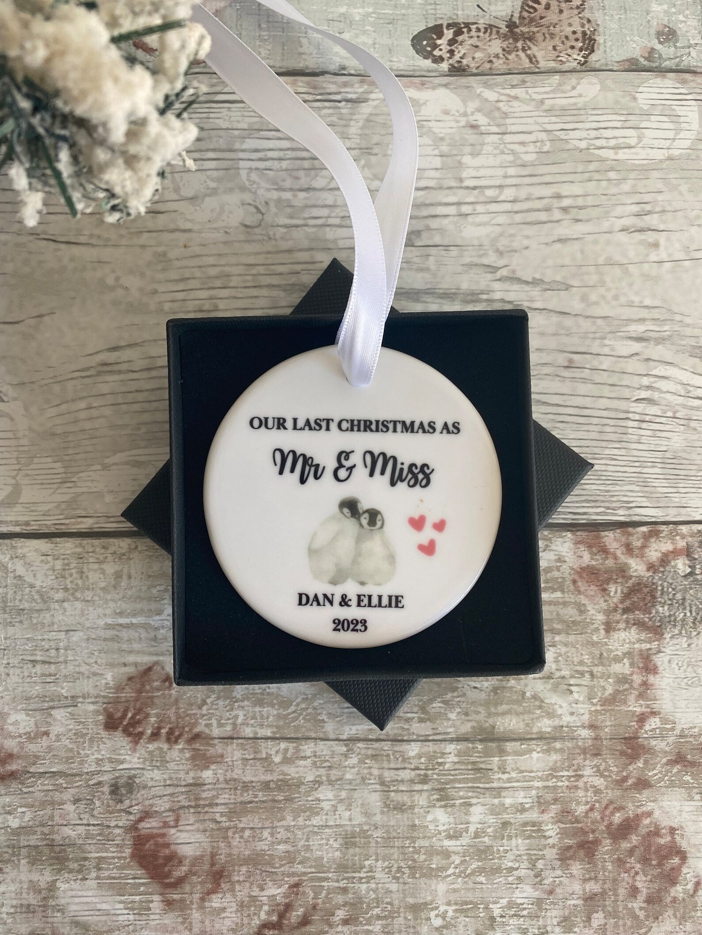 Last Christmas As Mr & Miss, Engaged Couple Christmas Gifts, Couple Gifts, Fiancé Gifts, Christmas Ornament, Christmas Bauble For Couples