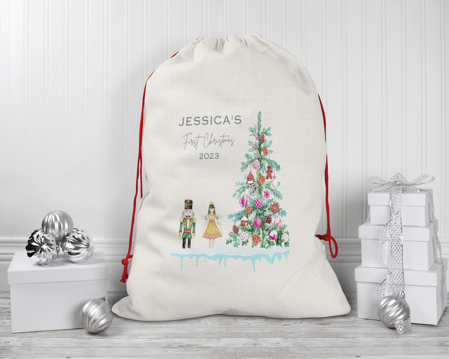 Personalised First Christmas Stocking, Christmas Stocking For Girls, 1st Christmas Santa Sack