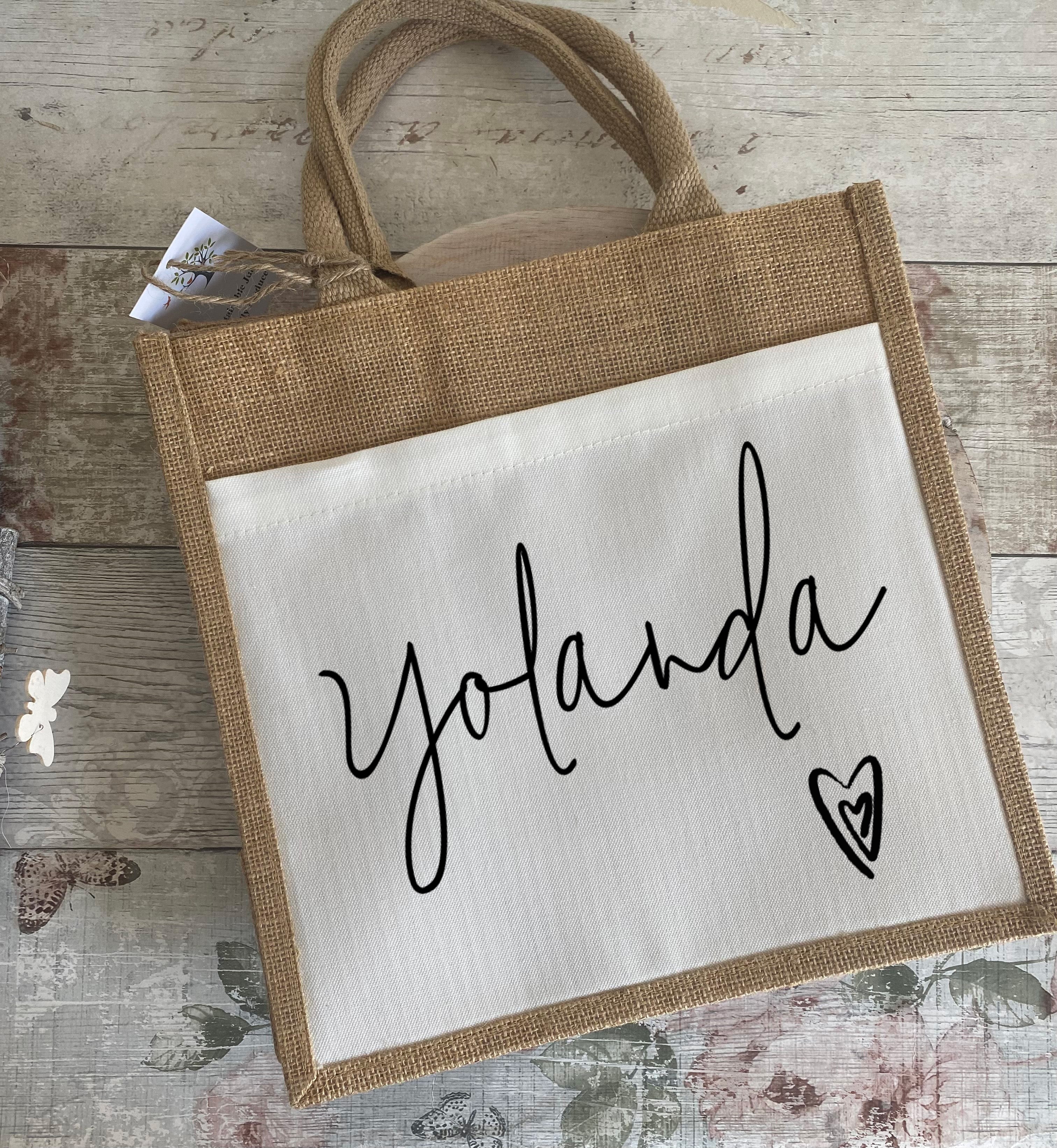 Personalised Name Lunch Bag Teacher Bag Jute Tote Bag With Pocket UniquePGifts