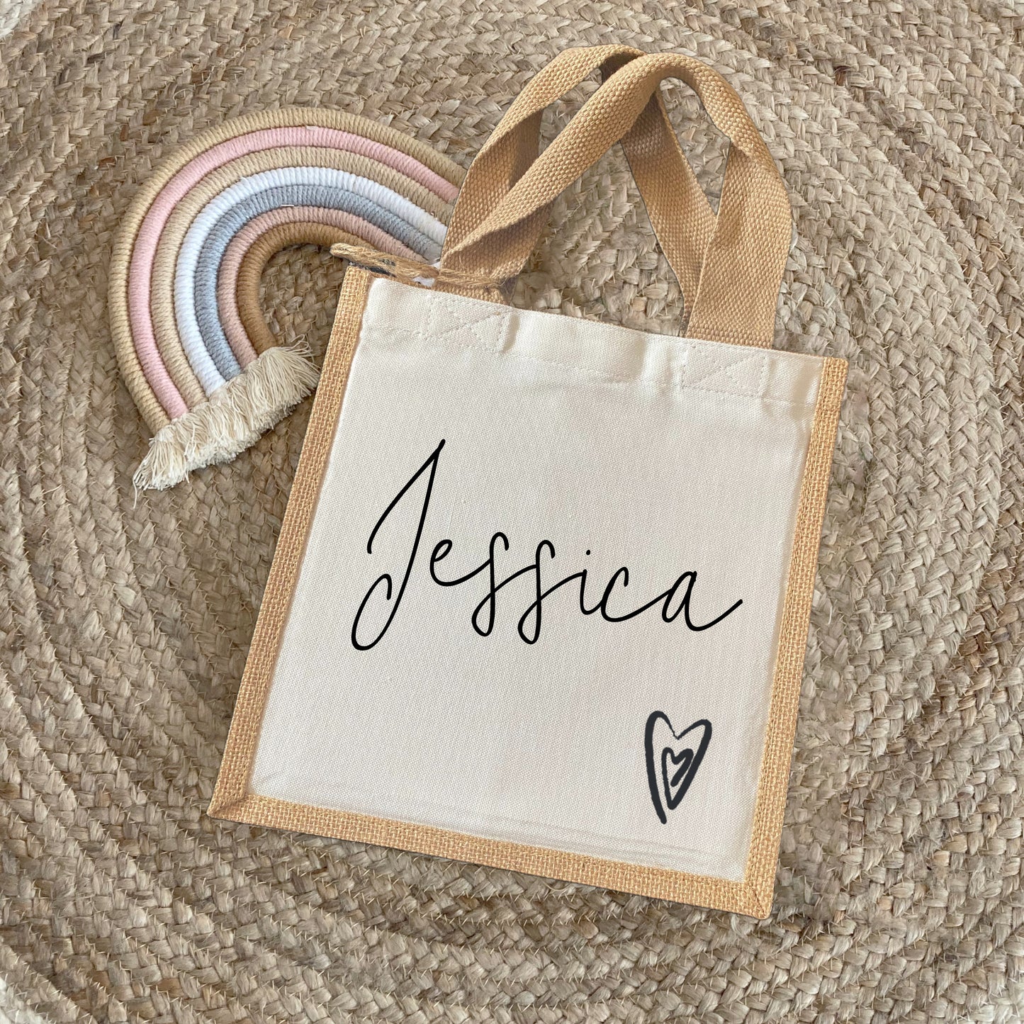 Personalised Name Lunch Bag, Teacher Bag, Jute Tote Bag Without Pocket