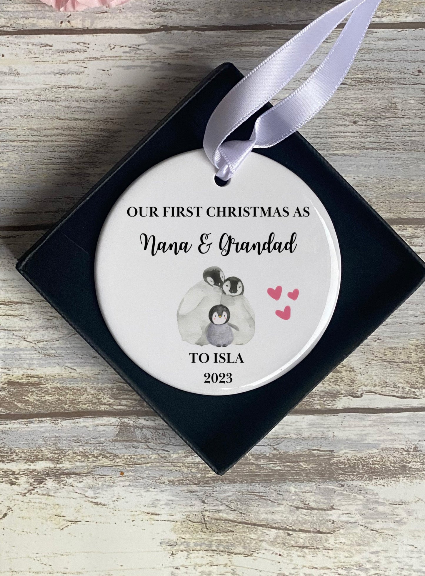 Personalised Babys First Christmas Decoration, Grandparent Ornament, 1st Christmas As Nanny Grandad, 1st Xmas, New Baby Gift, New Nanny Gift