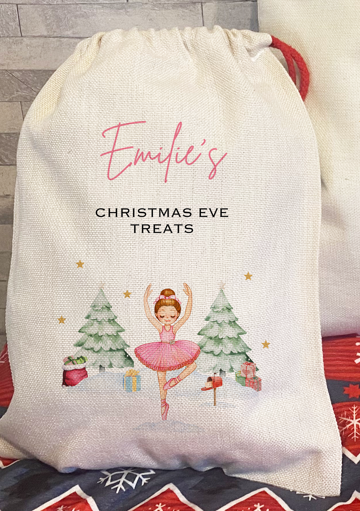 Personalised Santa Sack, Christmas Sack, Christmas Ballerina, First Christmas Gift, Christmas Eve Bag, Christmas Stocking Set