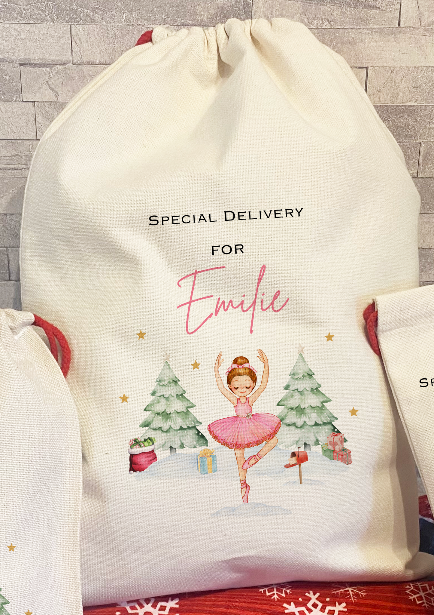 Personalised Santa Sack, Christmas Sack, Christmas Ballerina, First Christmas Gift, Christmas Eve Bag, Christmas Stocking Set