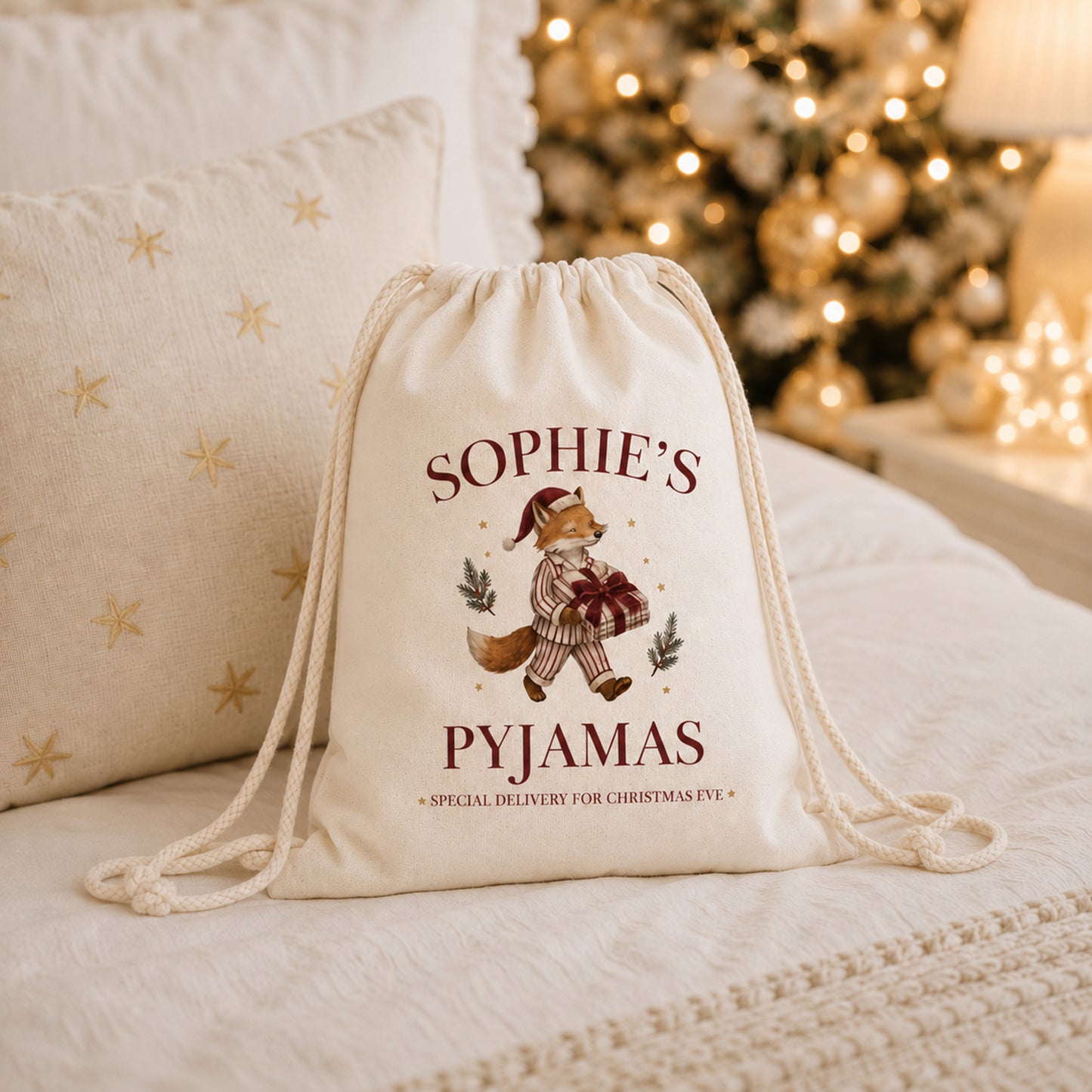 Personalised Christmas Eve Pyjama Bag – Kids Drawstring Gift Bag