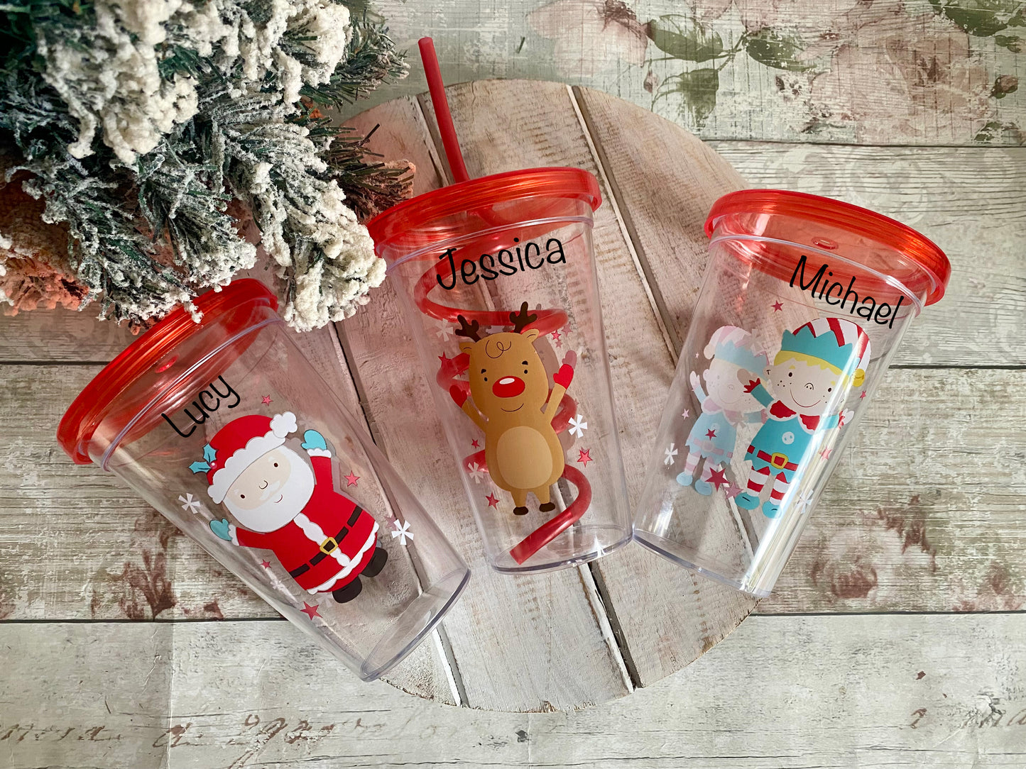 Christmas Party Cups For Kids, Santa / Reindeer / Elf, Xmas Eve Box Fillers - PACK OF 3