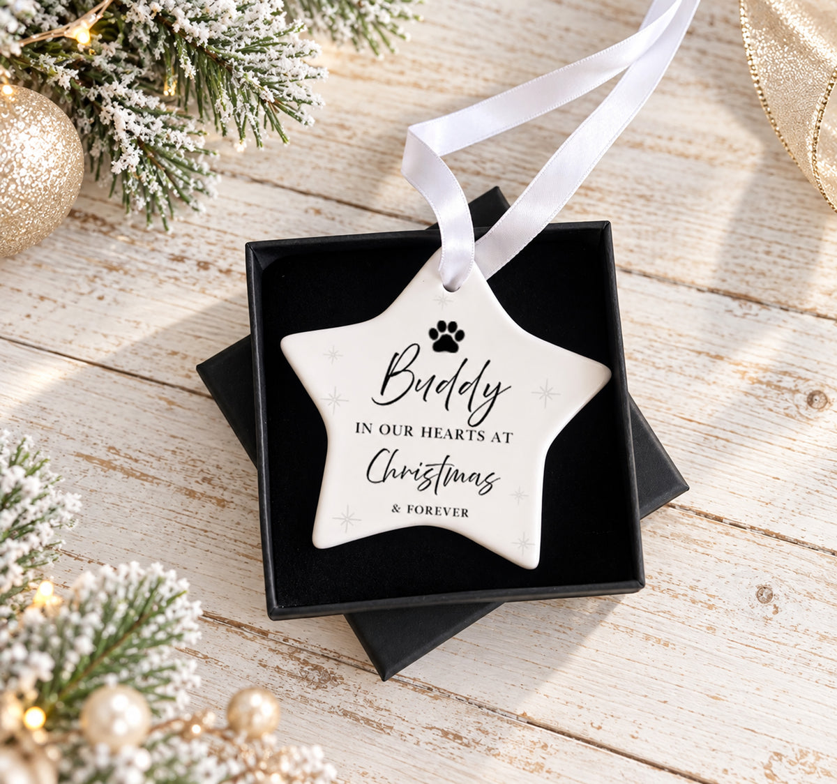 Pet Memorial Christmas Star with 'In our Hearts and Christmas & Forever'