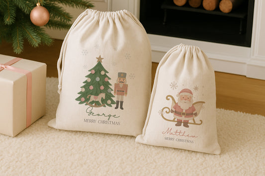 Personalised Christmas Sack - Ballerina, Nutcracker & Santa Designs - Large & Small