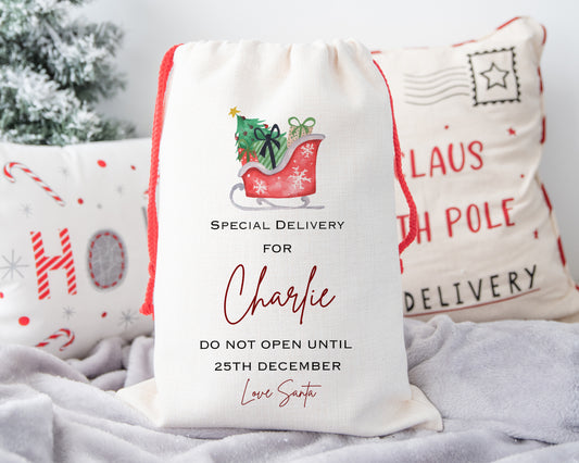 Personalised Santa Sack, Personalised Christmas Sack, Christmas Toy Sack, Special Delivery Christmas Eve, Xmas Present Bag