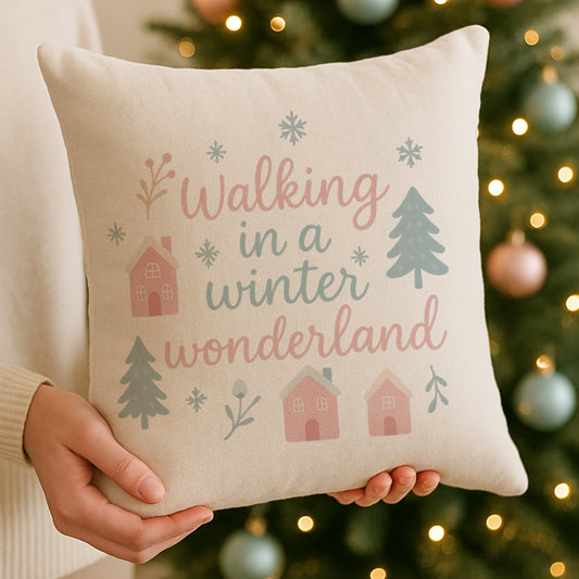 Winter Wonderland Christmas Cushion - Pastel Pink and Blue