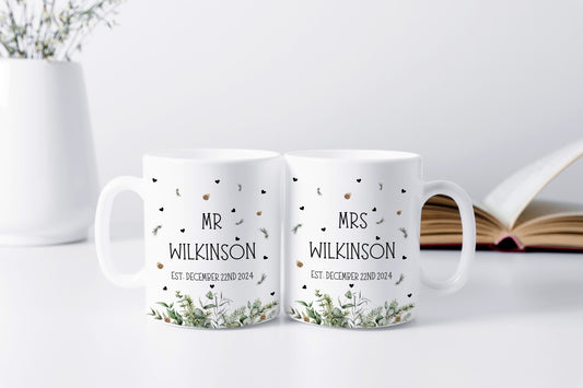 Personalised Wedding Gifts For The Couple, Mr and Mrs Mug Mugs, Anniversary Gift, Gift For Friends, Winter Wedding, Christmas Wedding Cups