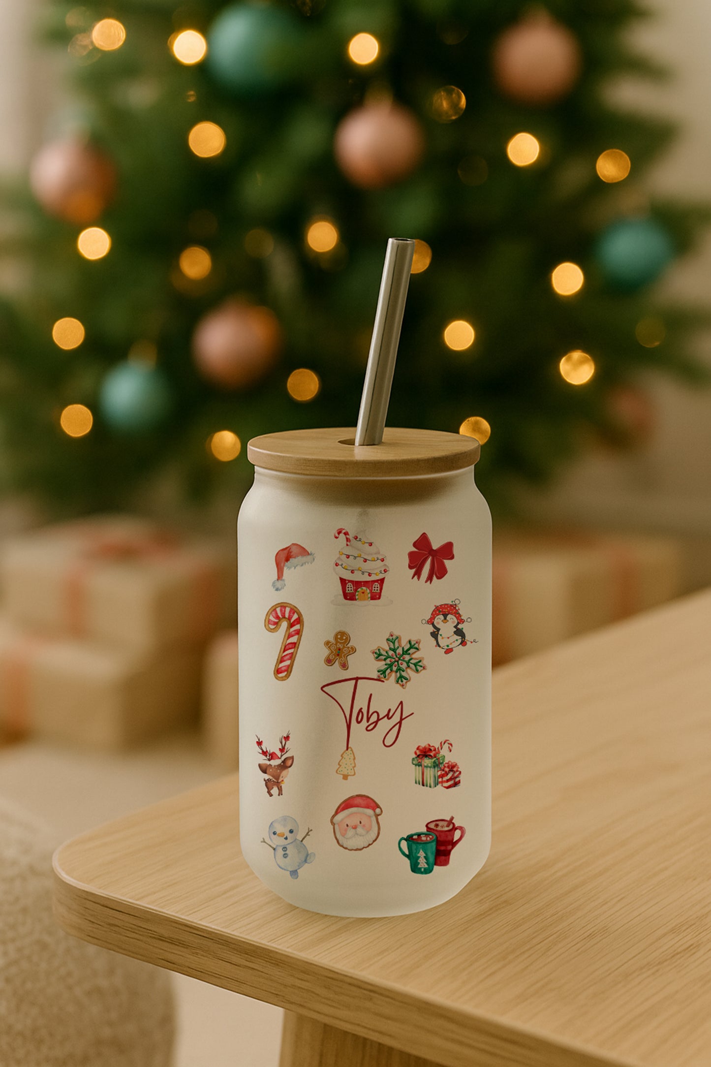 Personalised Christmas Tumbler - Iced Coffee Cup With Straw - Christmas Cup - Party Cups