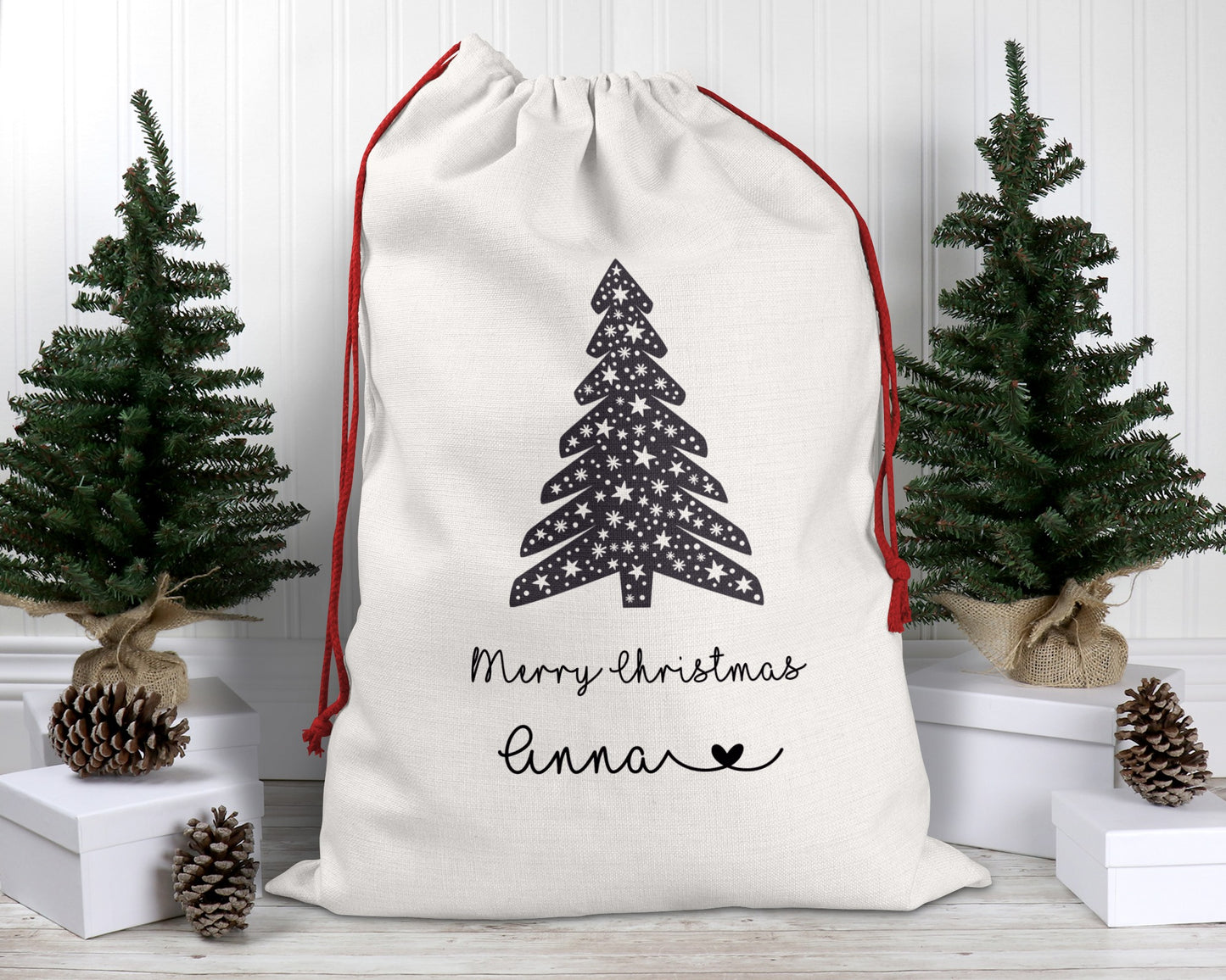 Personalised Christmas Tree Santa Sack Luxury Xmas Eve Stocking, Luxury Bag 2020