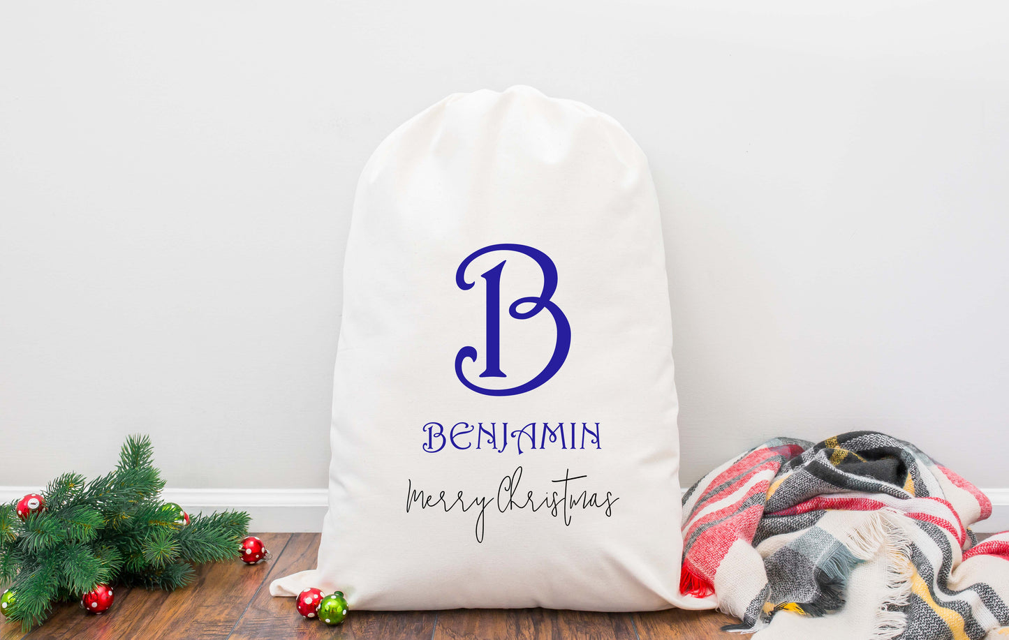 Personalised Initial Name Santa Sack - Boys and Girls, Blue and Pink Designs