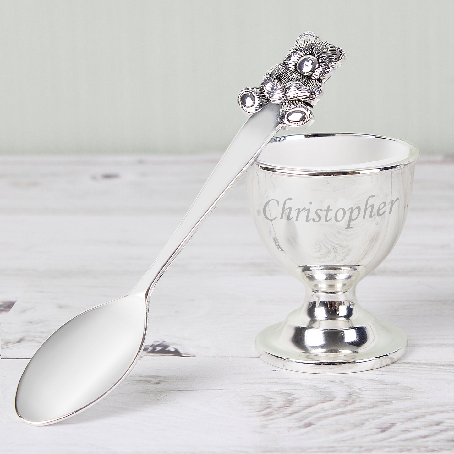 Personalised Silver Egg Cup & Spoon