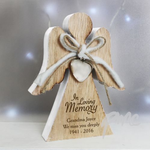 Personalised In Loving Memory Rustic Wooden Angel Decoration