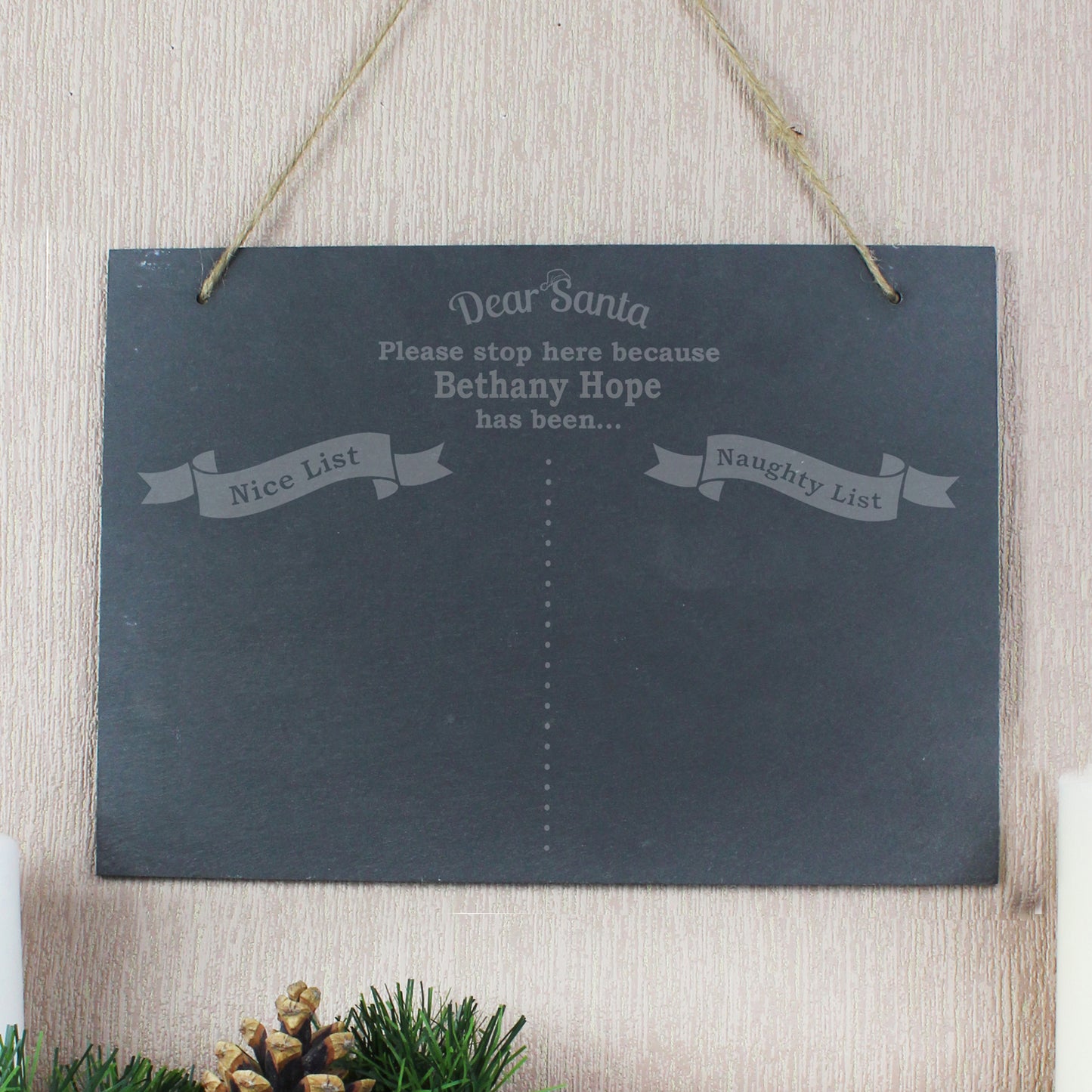 Personalised Christmas Naughty & Nice Hanging Large Slate Sign