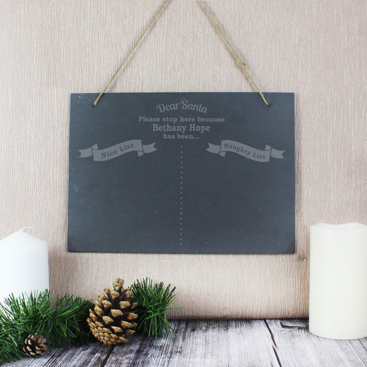 Personalised Christmas Naughty & Nice Hanging Large Slate Sign