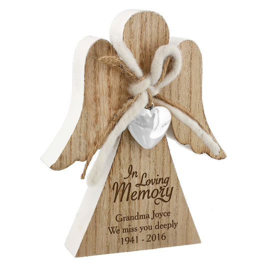 Personalised In Loving Memory Rustic Wooden Angel Decoration