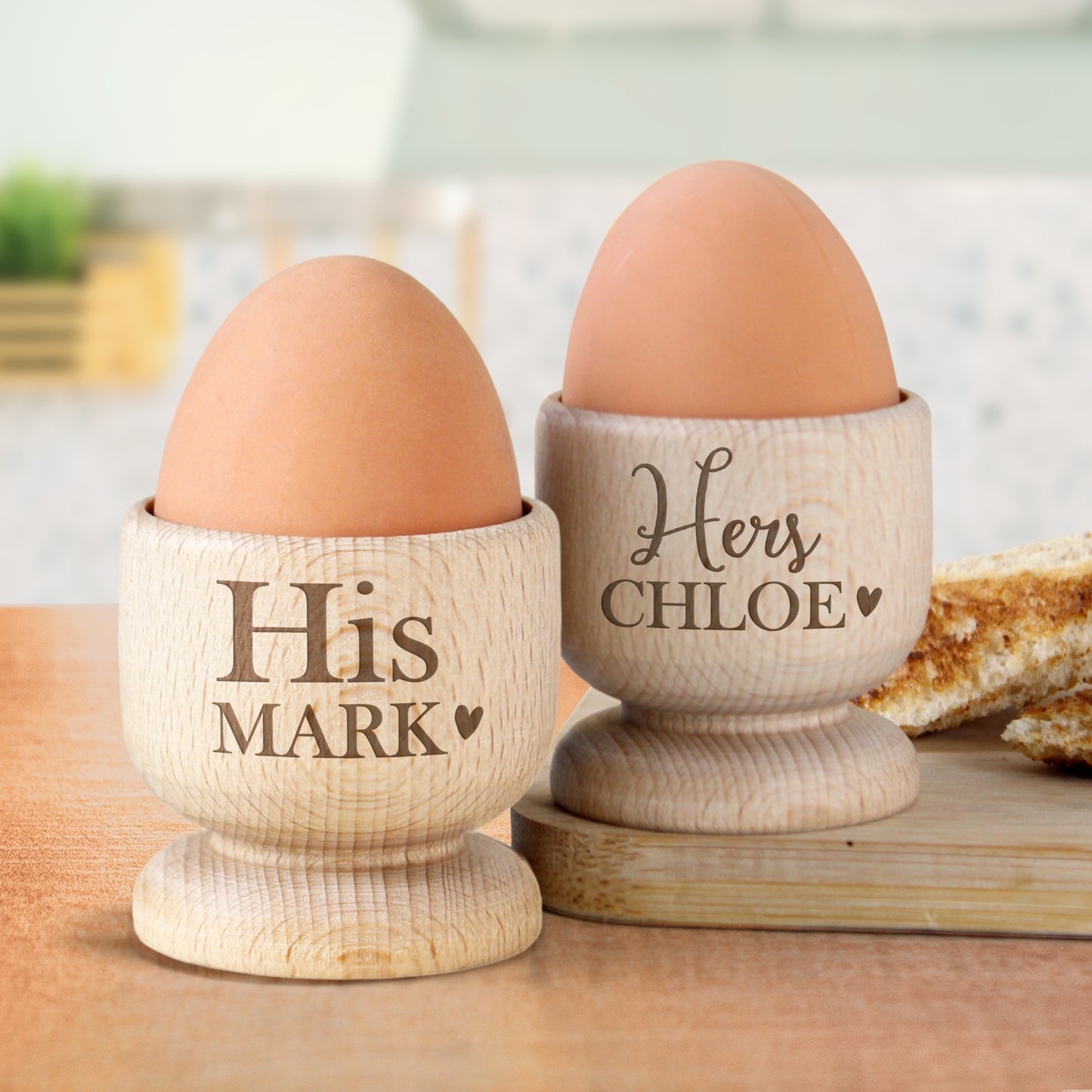 Personalised Couples Wooden Egg Cup Set