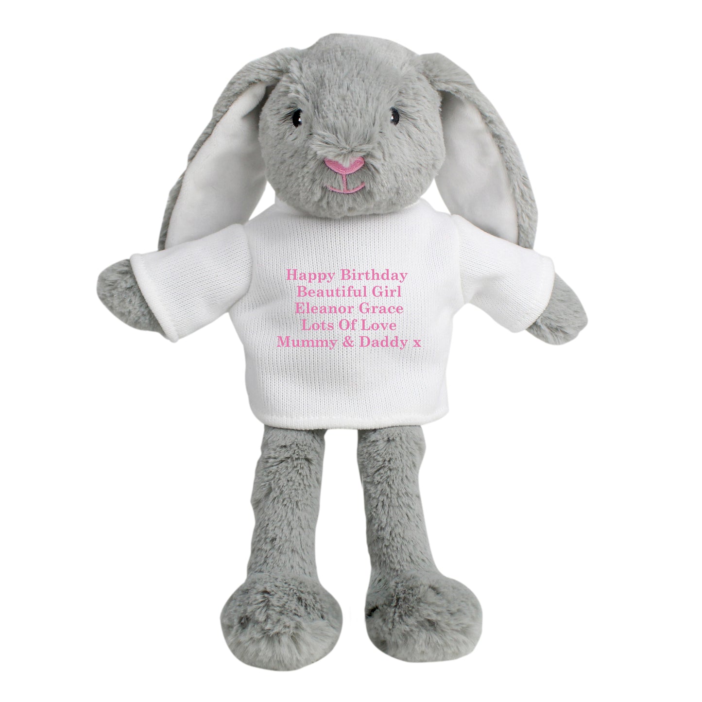 Personalised Message Bunny Rabbit In Cream Jumper - Pink Embroidery