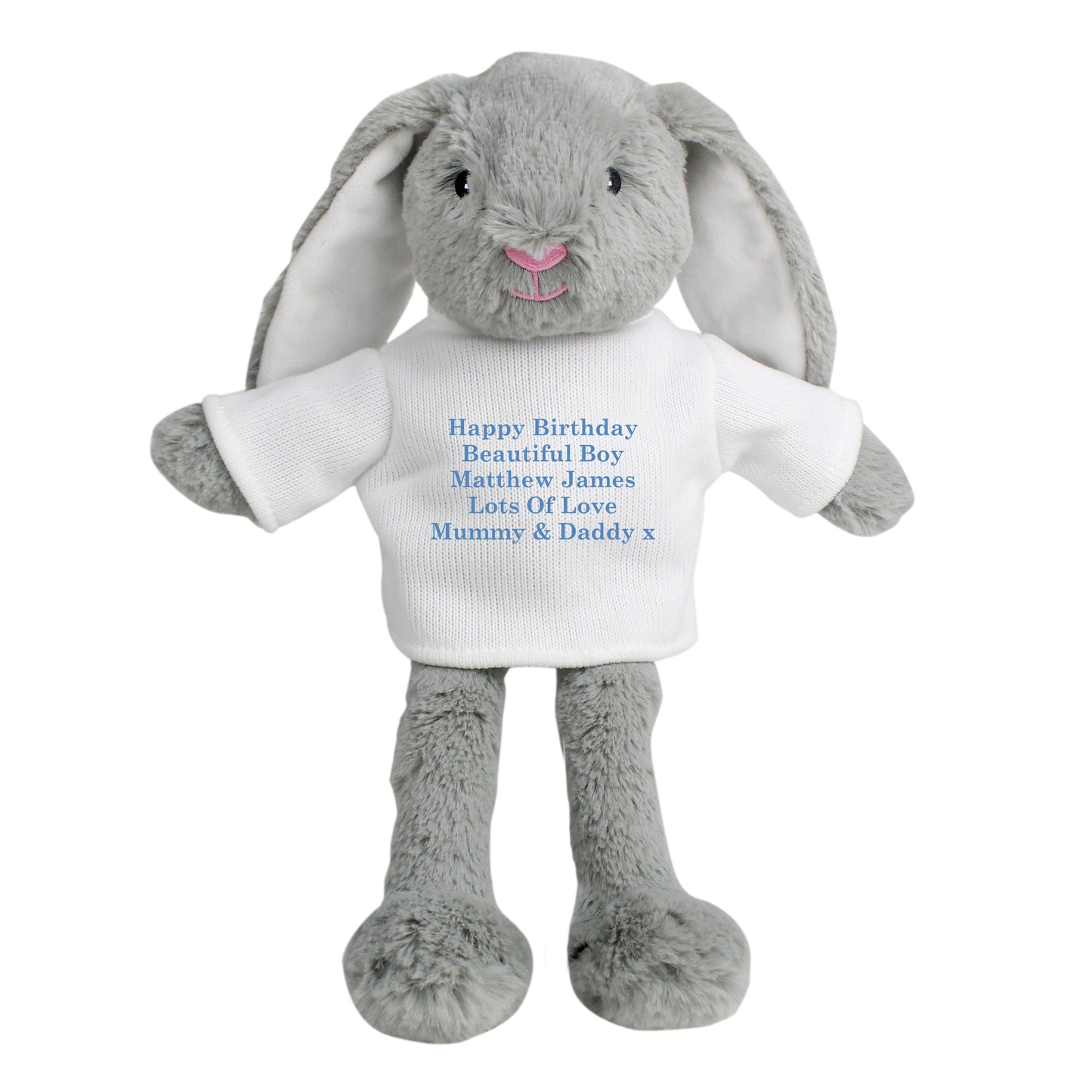 Personalised Message Bunny Rabbit In Cream Jumper - Blue Embroidery