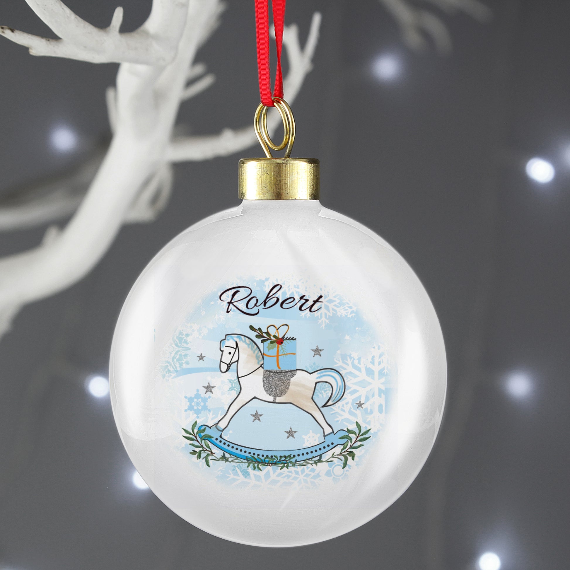 Personalised Blue Rocking Horse Bauble