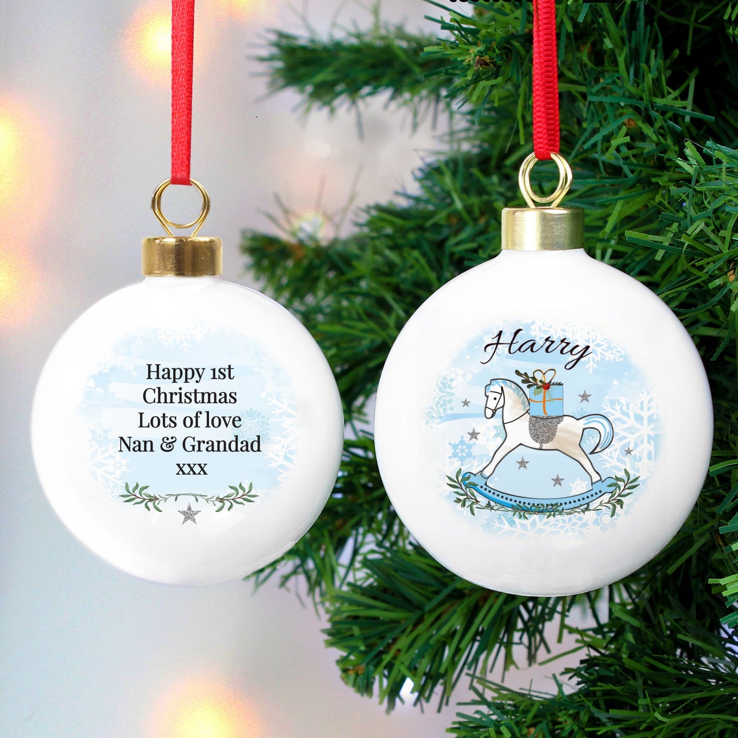 Personalised Blue Rocking Horse Bauble