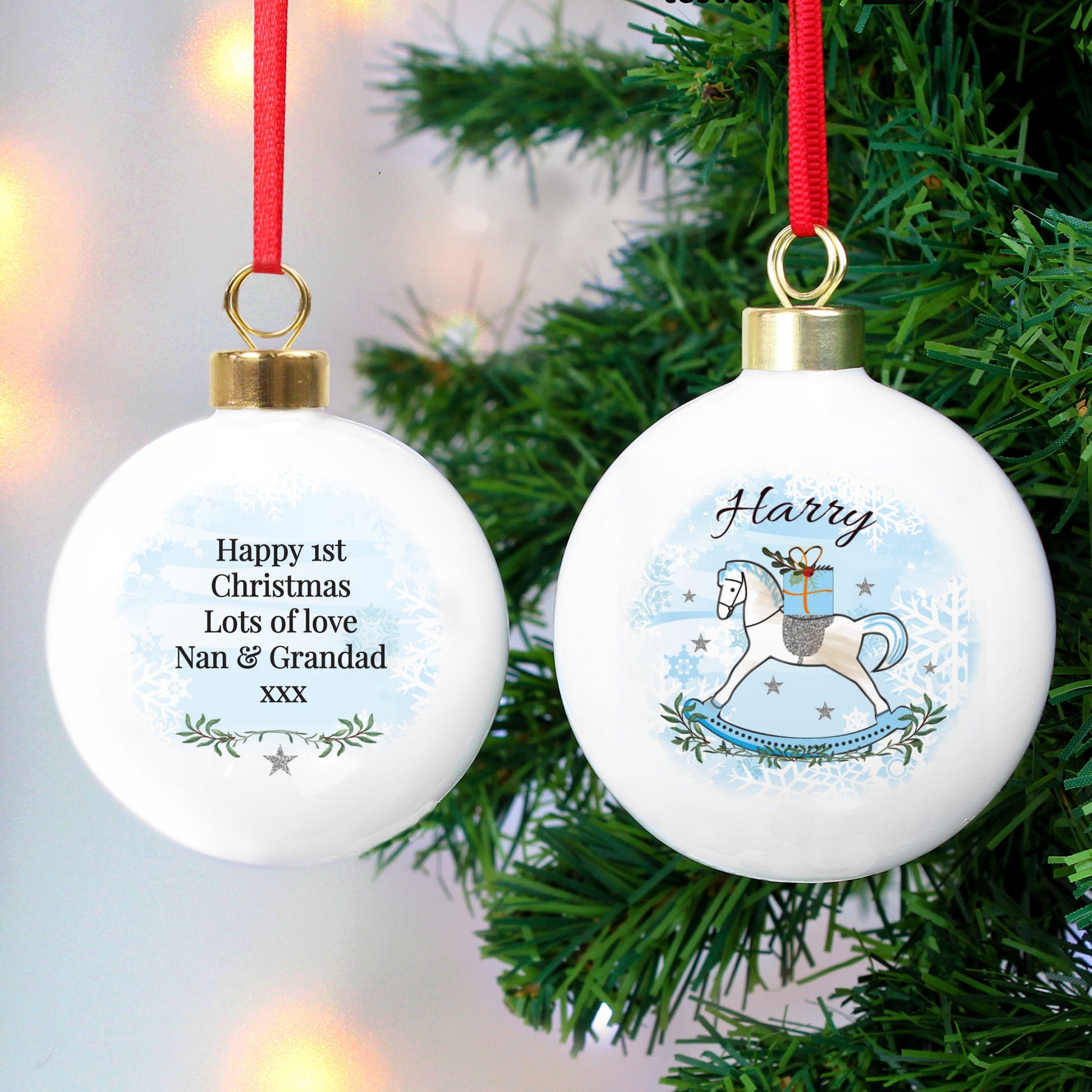 Personalised Blue Rocking Horse Bauble