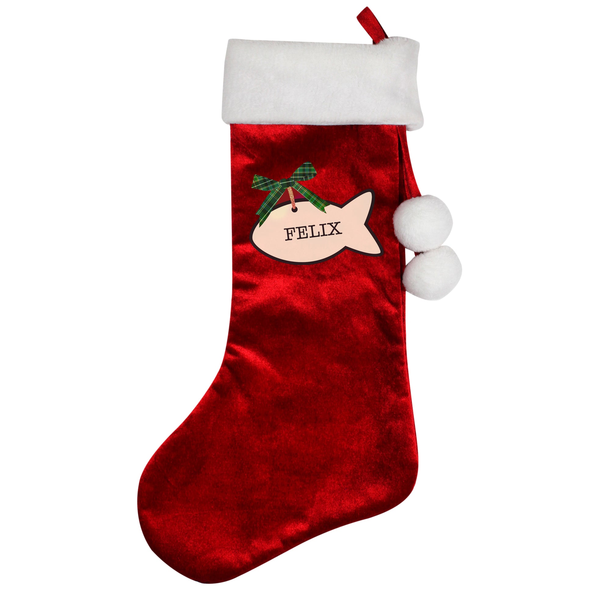 Red Christmas Stocking for a cat. Personalised with there name.