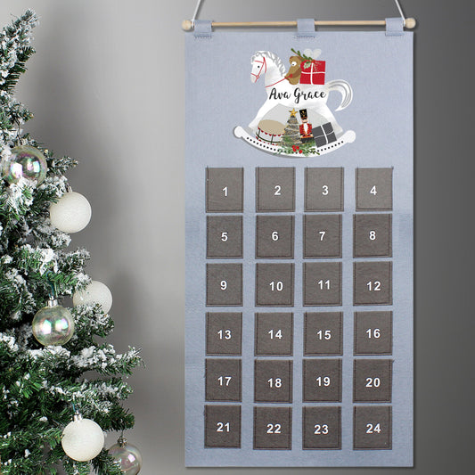 Personalised Rocking Horse Advent Calendar In Silver Grey