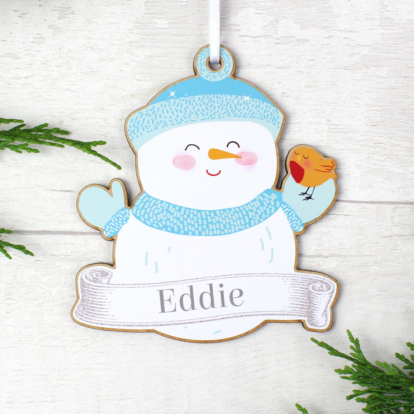 Personalised Set of Four Colourful Christmas Characters Wooden Hanging Decorations