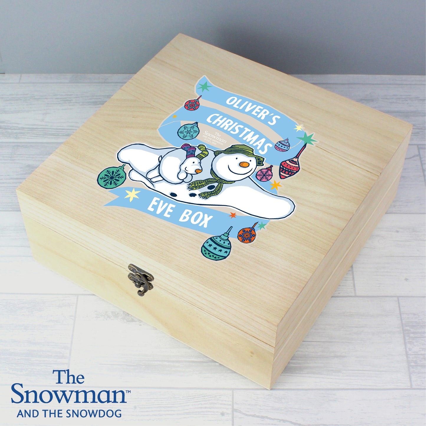 Personalised The Snowman and the Snowdog Large Wooden Christmas Eve Box