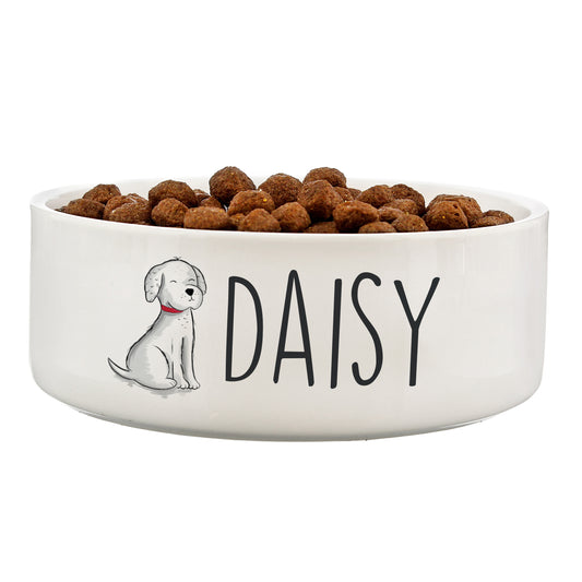 White Ceramic Dog Bowl with Any name added to the front.