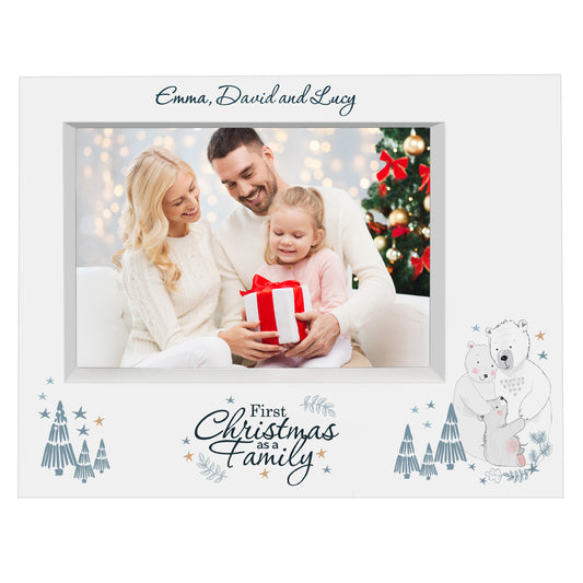 Personalised Polar Bear '1st Christmas As A Family' 7x5 Box Photo Frame