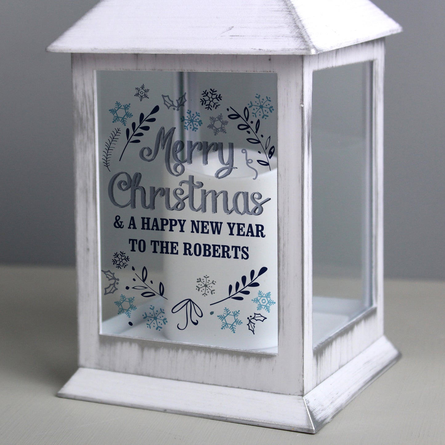 Personalised Christmas Frost White Lantern