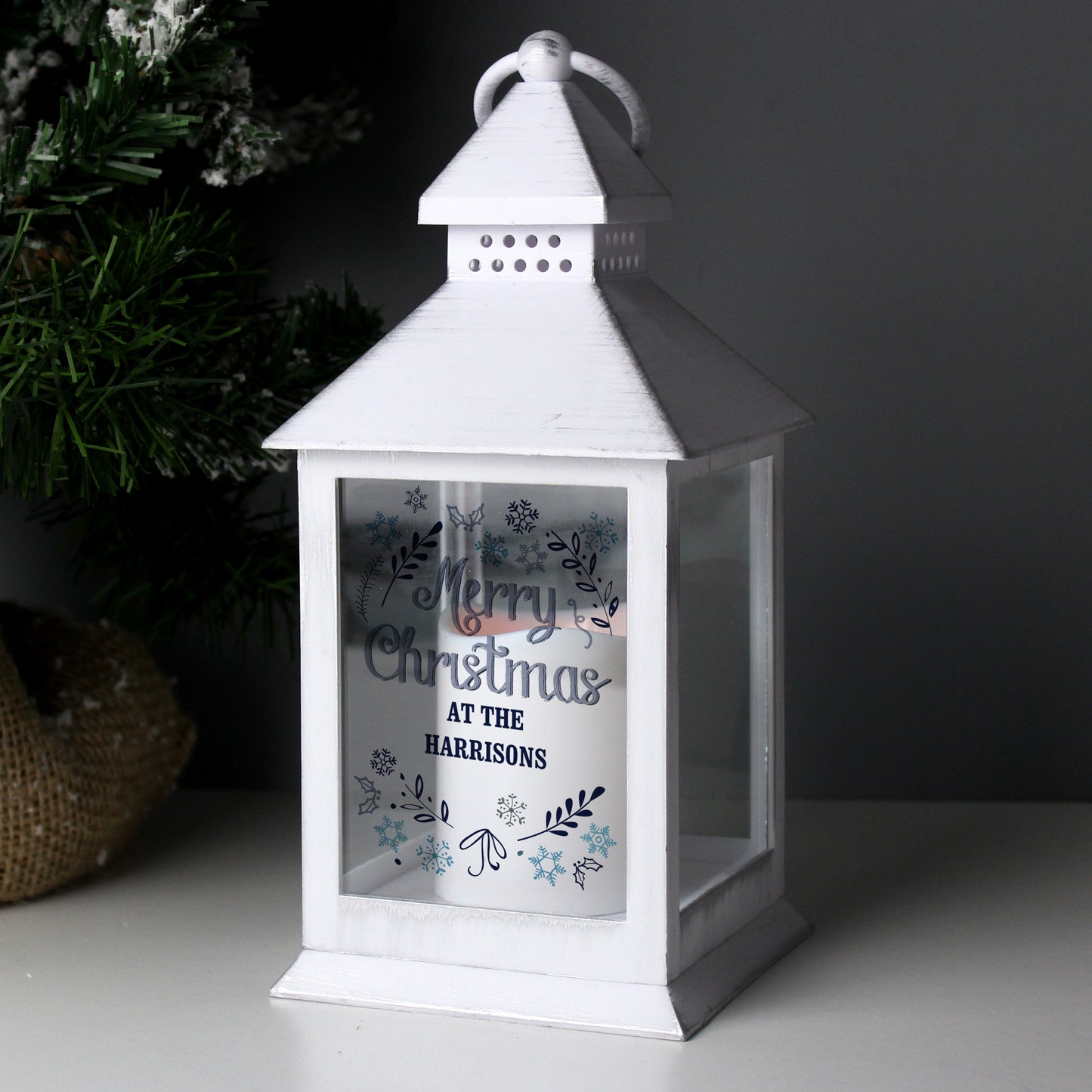 Personalised Christmas Frost White Lantern