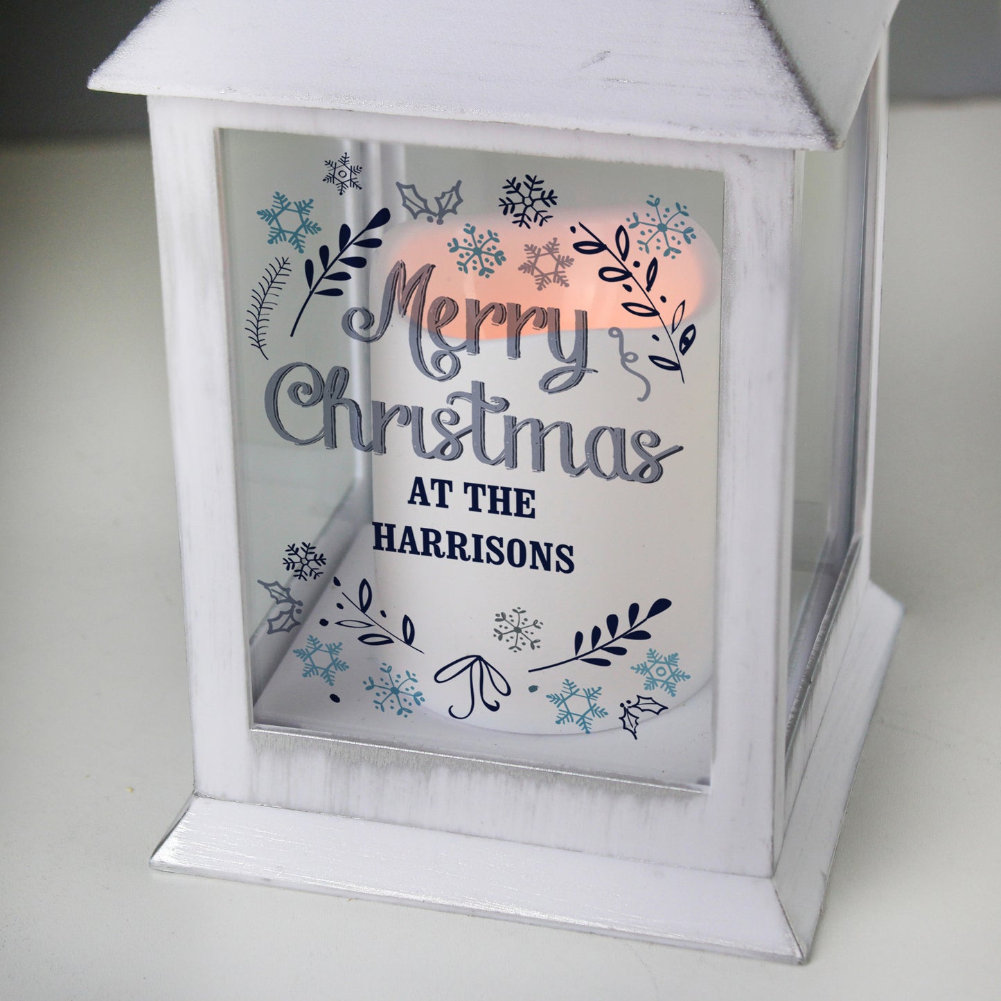 Personalised Christmas Frost White Lantern