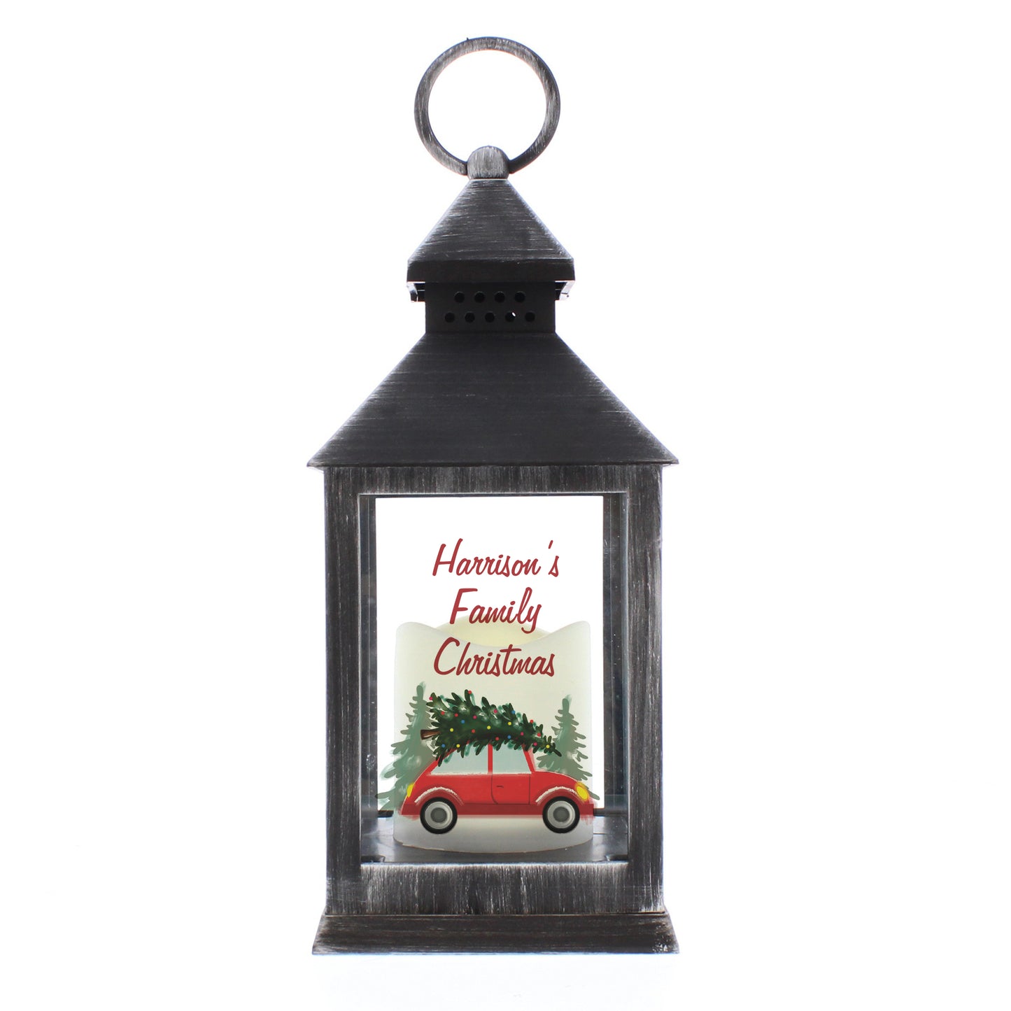 Personalised 'Driving Home For Christmas' Black Lantern