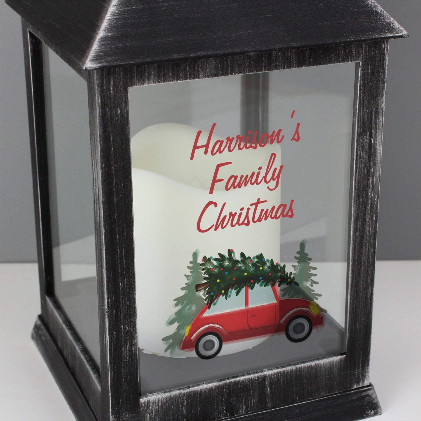 Personalised 'Driving Home For Christmas' Black Lantern