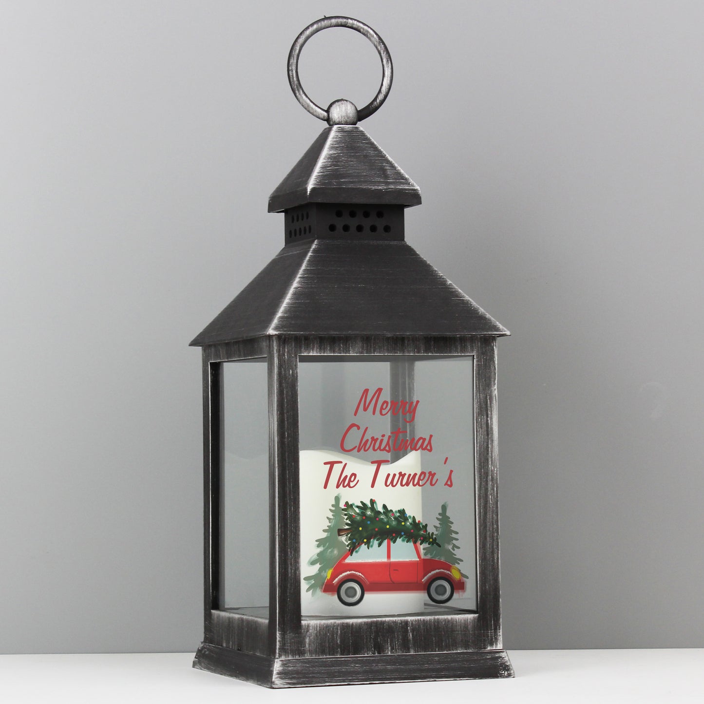 Personalised 'Driving Home For Christmas' Black Lantern