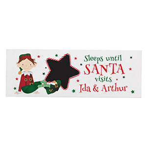 Personalised Elf Christmas Chalk Countdown Wooden Sign