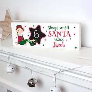 Personalised Elf Christmas Chalk Countdown Wooden Sign