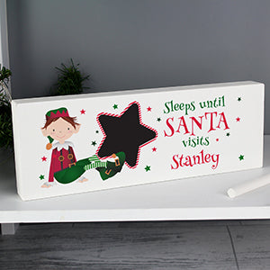 Personalised Elf Christmas Chalk Countdown Wooden Sign