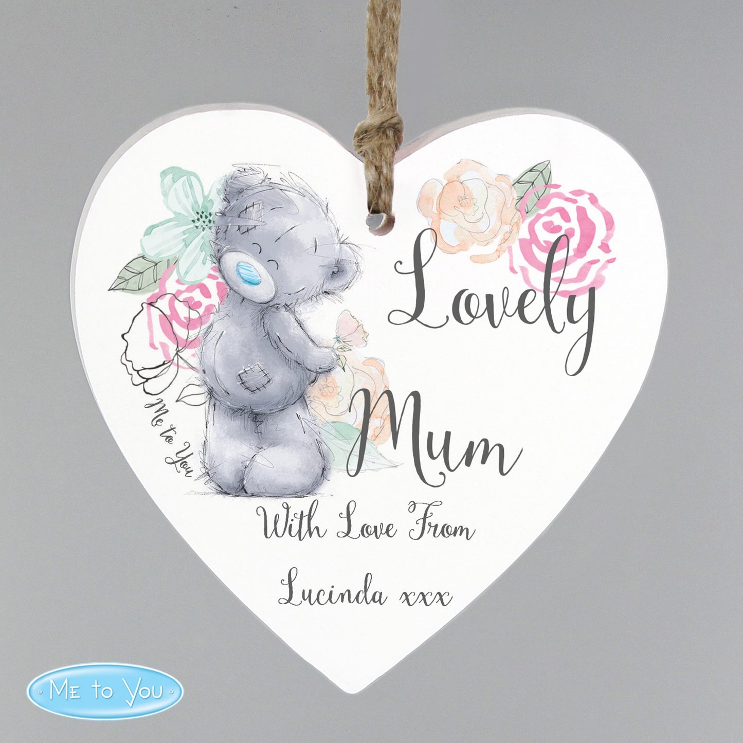 Personalised Me to You Floral Wooden Heart Decoration