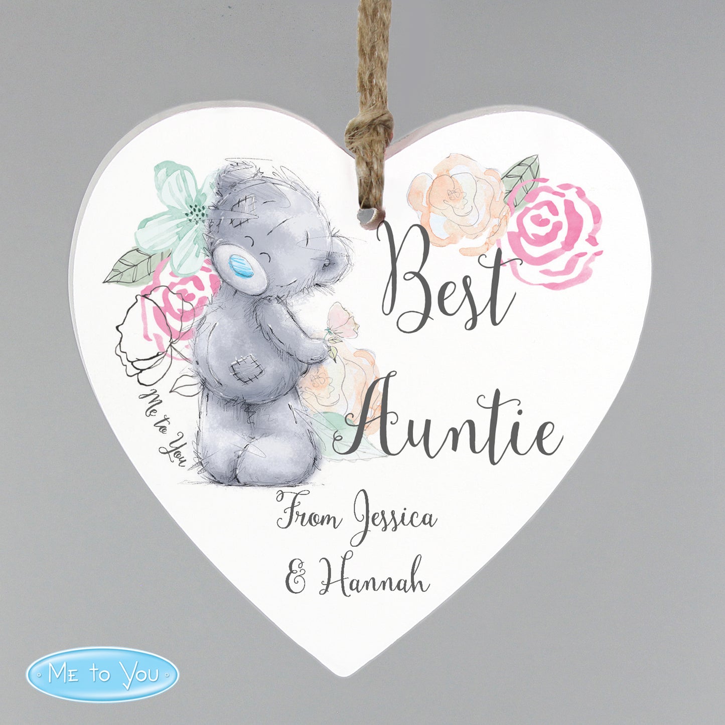 Personalised Me to You Floral Wooden Heart Decoration