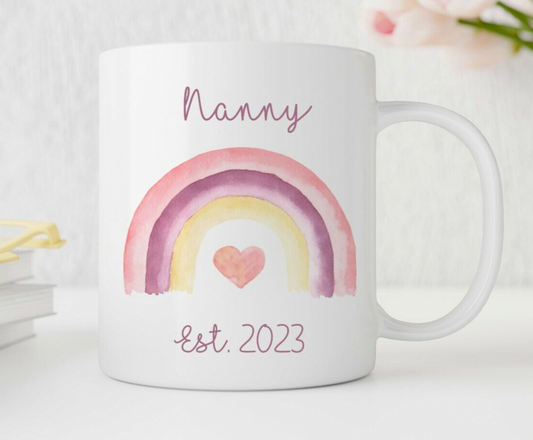 Personalised Nanny Mug With Pink Rainbow Design - Gift For Nan