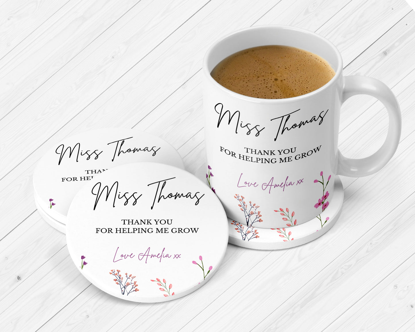 Personalised Teacher Gifts, Teacher Mug - Thank You For Helping Me Grow